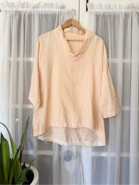 Italian 100% Linen V-neck 3/4 Dolman Sleeve Top OS fits all